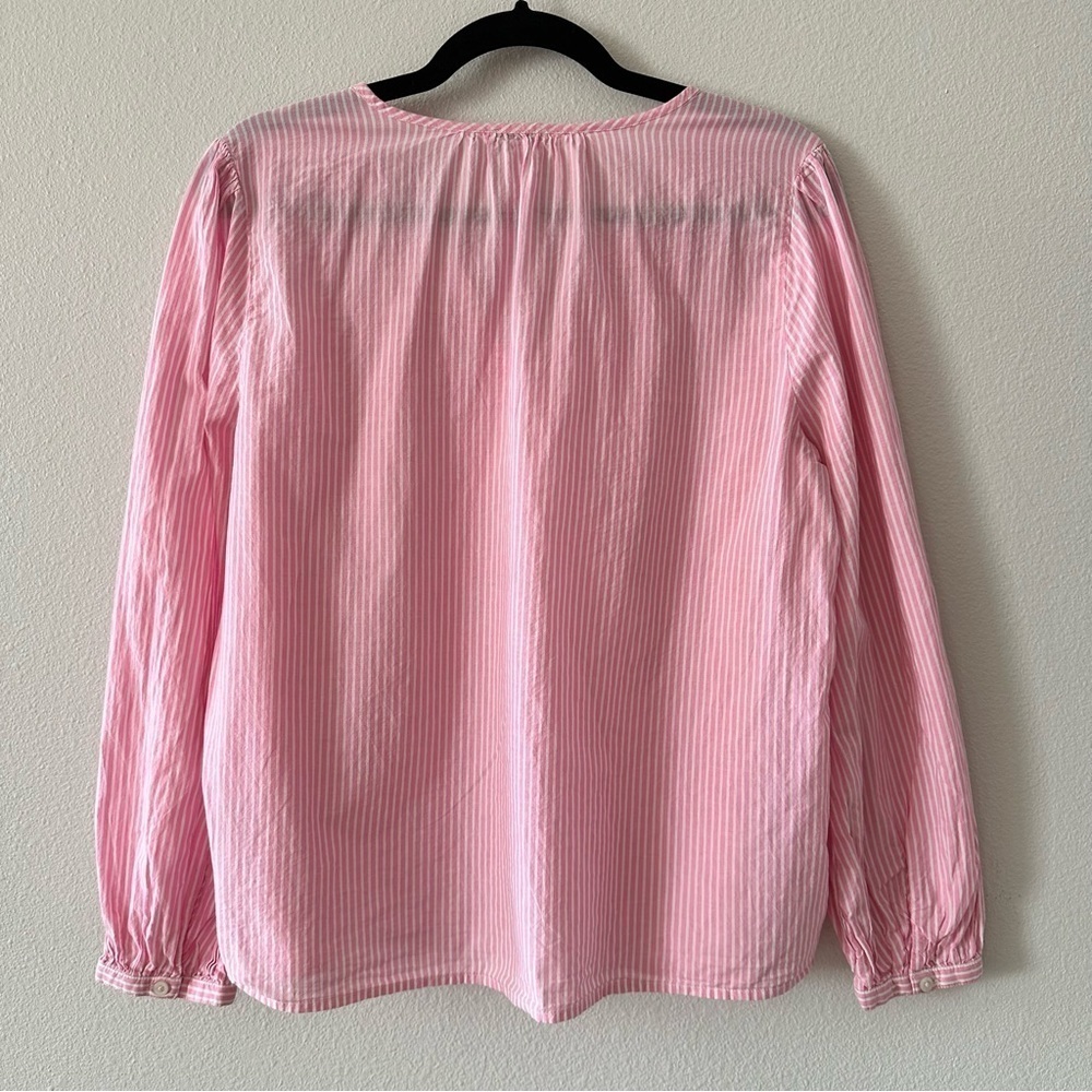 j. crew factory striped tie neck smocked shoulder long sleeve blouse - Picture 3 of 8